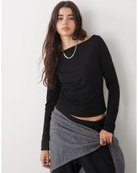 Collusion - Slash Neck Textured Long Sleeve Top - Lyst