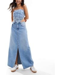 Vero Moda - Midirok Van Denim Met Split Voor, Zakken En Wassing - Lyst