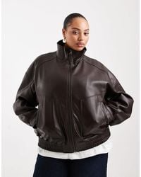 ASOS - Asos Design Curve Oversized Leather Look Funnel Bomber Jacket - Lyst