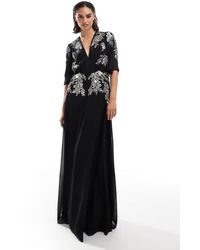 Hope & Ivy - Maxi Jurk Met Fladdermouwen En Versiering - Lyst