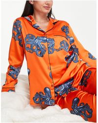 Chelsea Peers – pyjama-set aus hochwertigem satin - Orange