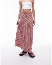 TOPSHOP - Falda midi rosa a rayas con acabado lavado - Lyst