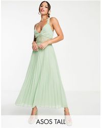 ASOS Lace Pinafore Pleated Midi Dress in Red Lyst UK