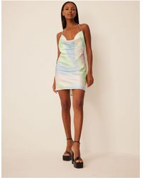 NA-KD - Halter Neck Mini Dress With Watercolour Effect Print - Lyst