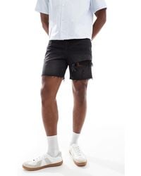 ASOS - Mid Length Slim Denim Shorts With Rips - Lyst