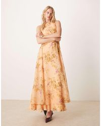 ASOS - Asos design tall - robe longue à taille basse et buste froncé avec dos nageur - imprimé fleurs - Lyst