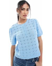 Vero Moda - Short Sleeved Crochet Top With Buttons - Lyst