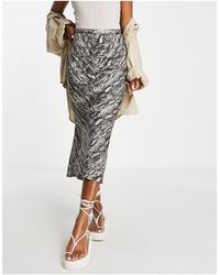 TOPSHOP - Ruched Front Satin Snake Midi Skirt - Lyst