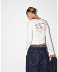 Pull&Bear - Geribbeld T-Shirt Met Lange Mouwen En Tijgerprint - Lyst