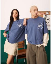ASOS - Camiseta Gris Carbón De Corte Cuadrado Extragrande Con Estampado En Relieve De Mickey Mouse De Disney De -Azul Marino - Lyst