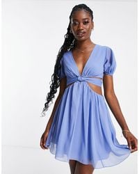 ASOS - Soft Tiered Mini Dress With Tie Waist Detail - Lyst