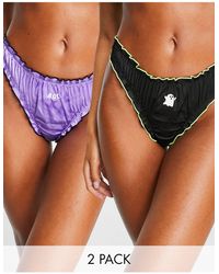 ASOS - 2 Pack Halloween Embroidered Satin Scrunch Thong - Lyst