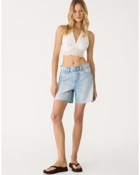 Stradivarius - D93 Longline Denim Shorts With Stars - Lyst