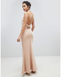 Jarlo High Neck Ruched Open Back Maxi Dress - Pink