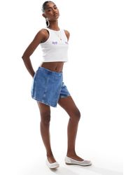 Pieces - Wrap Front Denim Mini Skort - Lyst