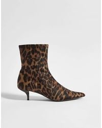 River Island - Leopard Print Kitten Heel Sock Boots - Lyst