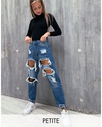 Missguided Denim Riot High Waisted Plain Rigid Mom Jeans in Blue 