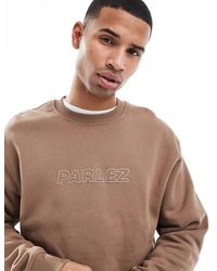 Parlez - Sudadera Marrón Extragrande Con Cuello Redondo Y Logo Bordado De - Lyst