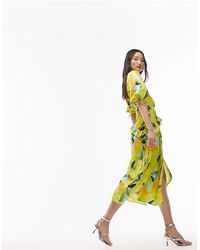 TOPSHOP - Floral Midi Wrap Occasion Dress - Lyst