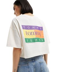 Tommy Hilfiger - T-shirt oversize taglio corto bianca con bandiera - Lyst