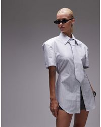 ASOS - Shoulder Pad Short Sleeve Shirt With Tie - Lyst