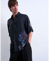 TOPMAN - Relaxed Fit Short Sleeve Twill Shirt With Placement Floral Print - Lyst