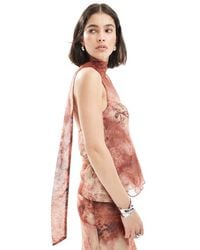 ASOS - Top Van Chiffon Met Sjaal Aan De Hals En Paisley Motief - Lyst