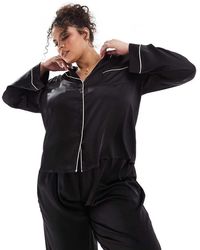 ASOS - Pijama De Camisa De Manga Larga Y Pantalones De Satén De Asos Design Curve - Lyst