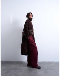 TOPSHOP - Faux Suede Funnel Long Car Coat With Neck Tab - Lyst