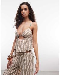 Roxy - Crop Strandtop Met Zigzagstrepen En Kraaldetail - Lyst
