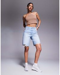 ASOS - Pantalones Cortos Vaqueros De Estilo Bermudas Con Y Diseño Rasgado De -Azul - Lyst