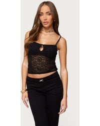 Edikted - Janice Sheer Lace Keyhole Tank Top - Lyst