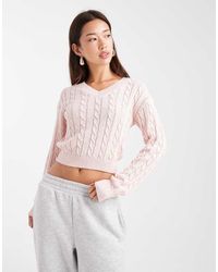 Cotton On - V-Neck Cotton Cropped Cable Pullover - Lyst