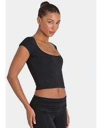 BO+TEE - Bo+tee Crew Neck Cap Sleeve Crop Top - Lyst