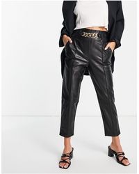 Black Faux Leather Kick Flare Trousers 