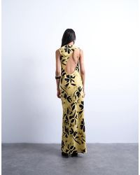 TOPSHOP - Vestido Amarillo Pastel Asimétrico Con Estampado De Hojas Y Espalda Descubierta De - Lyst