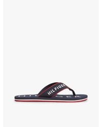 Tommy Hilfiger - Logo Embroidery Webbing Strap Flip-Flops - Lyst