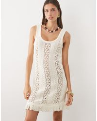 ASOS - Crochet Knit Fringe Mini Dress - Lyst