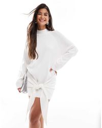 SNDY'S - Vestito Maglia Corto Premium Con Drappeggio E Nodo Sul Davanti - Lyst