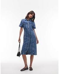 Tommy Hilfiger - Robe chemise mi-longue en jean à manches courtes - Lyst