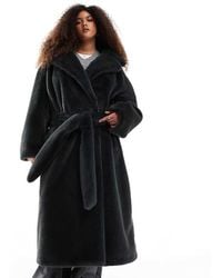 ASOS - Asos Design Curve Longline Belted Faux Fur Coat - Lyst