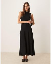 Mango - High Neck Compact Knit Midi Dress With Pleat Hem - Lyst