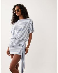ASOS - Striped T-shirt Mini Dress With Tie Detail - Lyst