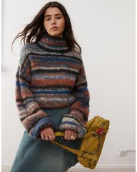 Reclaimed (vintage) - – dicker rollkragenpullover mit en gemischten streifen und ballonärmeln - Lyst