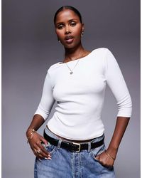 Princess Polly - Top Con Mangas 3/4 Y Cuello Recto De Tejido Rico En Algodón Elaia De - Lyst
