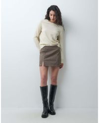 ONLY - Minigonna A Vita Alta A Quadri Marroni - Lyst
