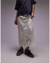 TOPSHOP - Crinkle Satin Lace Patchwork Midi Skirt - Lyst
