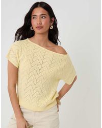 Threadbare - Pointelle Knit Slash Neck Top - Lyst