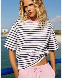 Pull&Bear - Striped Ribbed Text T-shirt - Lyst