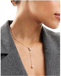ALDO - Lariat Pearl Charm Necklace - Lyst